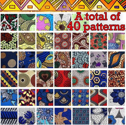 Mixweer 40 Pcs African Cotton Fabric Square No Repeat Quilting Fabrics Bundles African Wax Fabric Cotton Ankara Fat Quarters for DIY Sewing Cloths Handmade Accessories(10 x 10 Inch) in Saudi Arabia