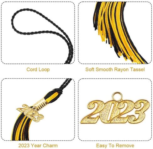 قبعة التخرج 2023 من قطعتين من الشراشيب لقبعة التخرج 2023، اكسسوارات شرابة ناعمة وحريرية لقبعات التخرج وحفلات الحفلات التذكارية 9 انش اسود / احمر / ابيض in Kuwait