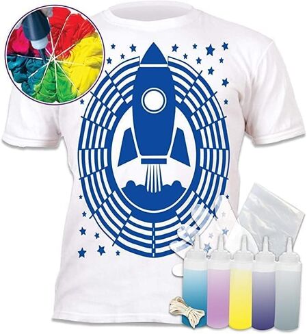 Splat Planet Space DIY Tie Dye T-Shirt Kit. Five Fabric Textile Paint Colors, Gloves, Apron, Tablecloth and Rubber Bands. Create Your own tie dye t-Shirt. DIY Art and Crafts (9-11 Years) in Kuwait