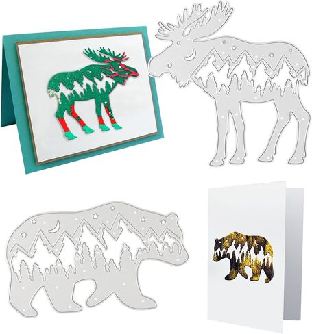 SRIZIAN قطعتان من قوالب القطع المعدنية لصنع البطاقات، الدب القطبي ووحيد القرن DIY الحرفية من الفولاذ الكربوني قالب النقش قطع القالب لصنع البطاقات، ألبوم الصور، ديكور عيد الميلاد in Kuwait