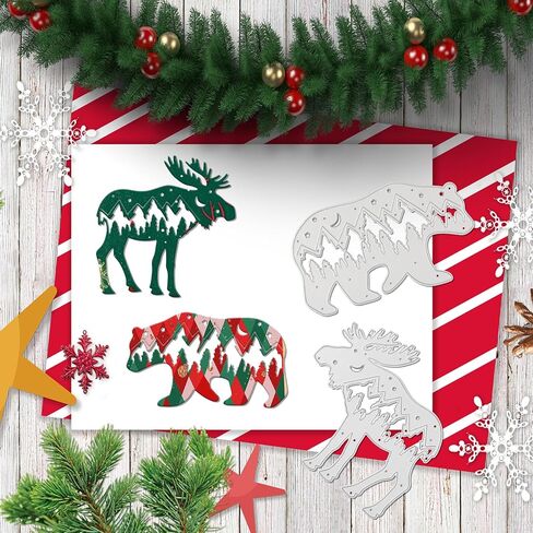 SRIZIAN قطعتان من قوالب القطع المعدنية لصنع البطاقات، الدب القطبي ووحيد القرن DIY الحرفية من الفولاذ الكربوني قالب النقش قطع القالب لصنع البطاقات، ألبوم الصور، ديكور عيد الميلاد in Kuwait