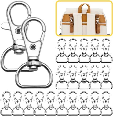DANGLING 20PCS Swivel Clasps Lanyard Snap Hooks, Keychain Hooks Clips D Ring, Clasp Hardware Lobster Claw for Crafts and Purse (Silver, 1 inch) (C-02) in Kuwait