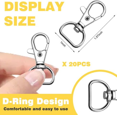 DANGLING 20PCS Swivel Clasps Lanyard Snap Hooks, Keychain Hooks Clips D Ring, Clasp Hardware Lobster Claw for Crafts and Purse (Silver, 1 inch) (C-02) in Kuwait