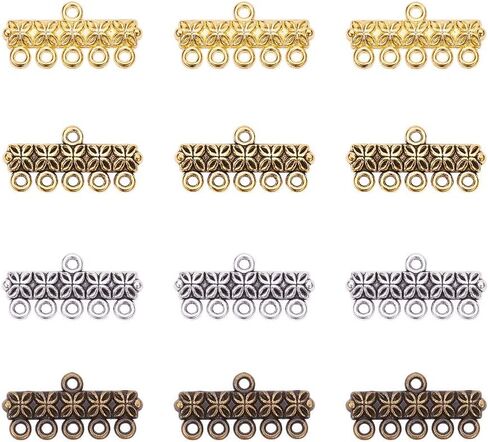 PH PandaHall 120pcs Necklace Connector, 3 Color Rectangle Multi Strand Bracelet Layer Clasp Pendant Bails Chandelier Drop Earrings Chains Tags Charms with 3 Hole in Kuwait