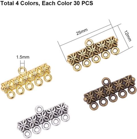 PH PandaHall 120pcs Necklace Connector, 3 Color Rectangle Multi Strand Bracelet Layer Clasp Pendant Bails Chandelier Drop Earrings Chains Tags Charms with 3 Hole in Kuwait