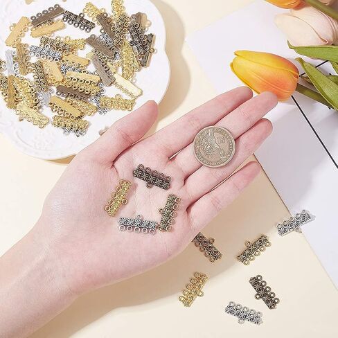 PH PandaHall 120pcs Necklace Connector, 3 Color Rectangle Multi Strand Bracelet Layer Clasp Pendant Bails Chandelier Drop Earrings Chains Tags Charms with 3 Hole in Kuwait