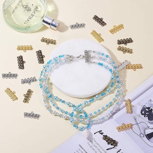 PH PandaHall 120pcs Necklace Connector, 3 Color Rectangle Multi Strand Bracelet Layer Clasp Pendant Bails Chandelier Drop Earrings Chains Tags Charms with 3 Hole in Kuwait