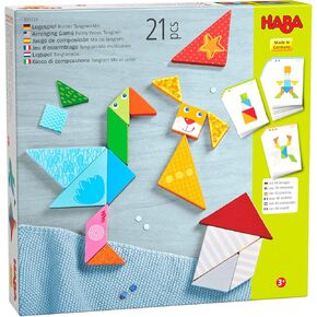 HABA Funny Faces Tangram Wooden Tile Arranging Game with 20 Template Cards (Made in Germany)
