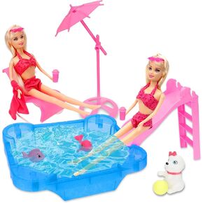 مجموعة ألعاب الدمية Yellow River Glam، مقاس 12 بوصة من بدلة حمام الشاطئ الصيفية، مع منزلق ومظلة وكرسي. هدية للفتيات بعمر 3 4 5 6 7 لعيد الميلاد (لا تتضمن الدمية) in Kuwait
