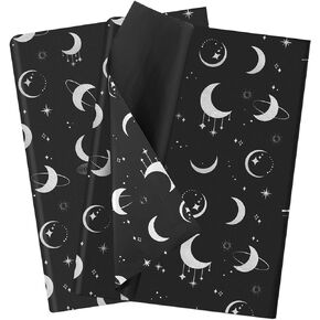 HolyMaji 25 Sheets Moonlight Tissue Paper for Packaging Small Business 20 × 28" Moon Wrapping Paper Printed Tissue Paper Bulk - Black Star Tissue Paper for Gift Bags Here Comes Baby Girl Shower