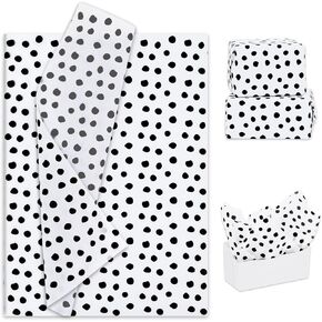 Whaline 100Pcs White Black Tissue Paper Doodle Wrapping Paper Hand Drawn Dot Gift Packaging Paper DIY Art Craft Paper for Birthday Wedding Baby Shower Party Gift Decor, 14 x 20 Inch in Kuwait