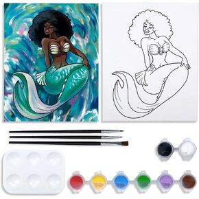 Nuberlic Canvas Painting Kit for Adults, DIY Sip and Paint Party Supplies, 8x10 Pre Drawn Stretched Canvas, 8 Acrylic Colors, 3 Brushes, Pallet Art Set in Kuwait