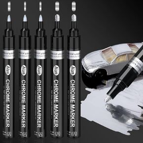 5 Liquid Gold Paint Pens for Art, Mirror Chrome Marker, Reflective Gloss Permanent Marker, Touch Up Repair Paint Pen for Model, Wood, Rock, Glass, and Christmas Ornaments Craft (2-3mm / 1mm / 1-3mm)