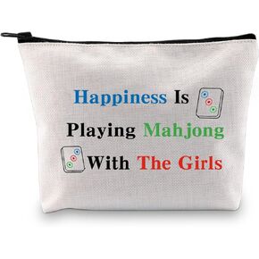 JXGZSO Mahjong Makeup Bag Happiness Is Playing Mahjong With The Girl Board Game Bag For Lucky Mahjong Player Mahjong Lover in Kuwait