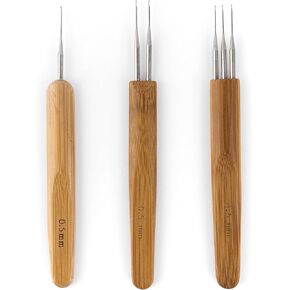 AUEAR, 1 Hook, 2 Hooks, 3 Hooks Dreadlock Crochet Hook for Hair Lock Crochet Needle for Braid Craft Bamboo Handle (Pack of 1, 0.5mm Double End) in Kuwait
