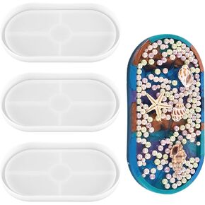 3 Pack Oval Coaster Mold Silicone Epoxy Resin Tray Mold Large DIY Casting Craft Decorating for Craft Jewelry Storage Home Decoration (Transparent White)