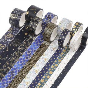CCINEE 12 Rolls Washi Tape Set,Blue Decorative Masking Tape Assortment for Planner Bullet Journal Scrapbooking Craft Supply