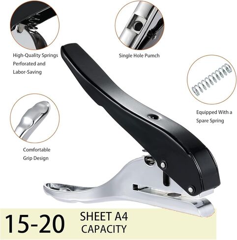 ثقب واحد، ثقب واحد 1/4 بوصة، ثقب واحد عالي التحمل للورق والحرف اليدوية من الورق المقوى البلاستيكي، للأطفال والكبار (8 مم أسود) in Kuwait