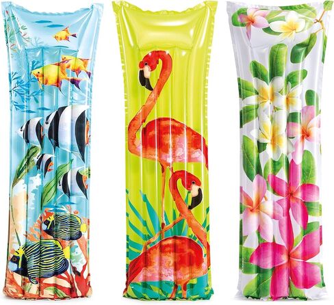 INTEX Inflatable Floating Fashion Mat: Durable Vinyl – 2 Air Chambers – 220lb Weight Capacity – Style May Vary – One Mat in Saudi Arabia