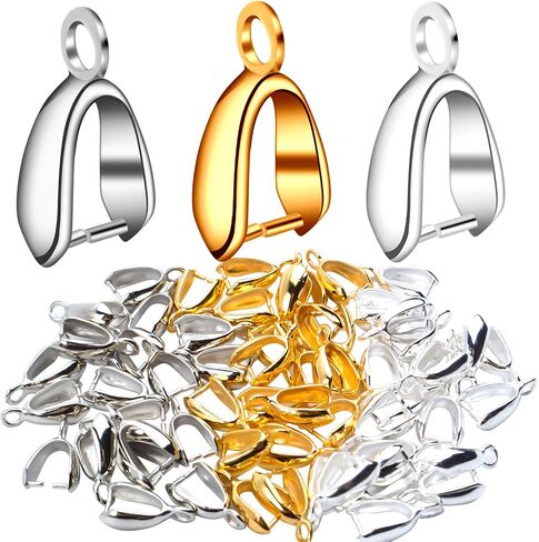 Aylifu 60pcs Pinch Clip Clasp Bead Bail Pendant Connector Metal Jewelry Making Supplies,14x8mm,Bright Silver in Kuwait