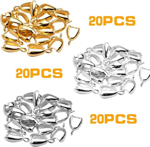 Aylifu 60pcs Pinch Clip Clasp Bead Bail Pendant Connector Metal Jewelry Making Supplies,14x8mm,Bright Silver in Kuwait