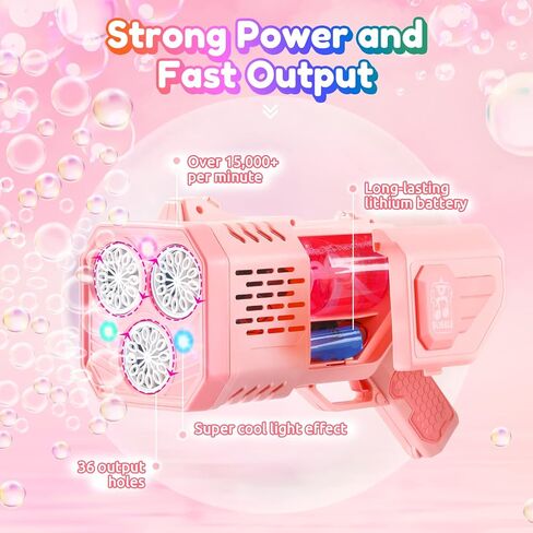 مدفع رشاش الفقاعات: مسدس فقاعات مع أضواء ملونة/محلول فقاعات، منفاخ مسدس فقاعات للبالغين والأطفال، آلة فقاعات قاذفة صواريخ، لعبة صيفية هدية لحفلات أعياد الميلاد وحفلات الزفاف في الأماكن المغلقة in Kuwait