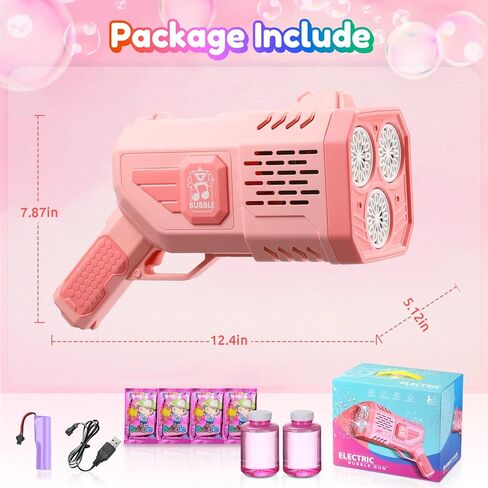 مدفع رشاش الفقاعات: مسدس فقاعات مع أضواء ملونة/محلول فقاعات، منفاخ مسدس فقاعات للبالغين والأطفال، آلة فقاعات قاذفة صواريخ، لعبة صيفية هدية لحفلات أعياد الميلاد وحفلات الزفاف في الأماكن المغلقة in Kuwait