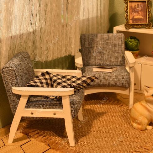 iland Dollhouse Couch and Miniature Sofa Set with Mini Houndstooth Cushions, Dollhouse Furniture on 1/12 Scale for Dollhouse Living Room (Grey Green) in Saudi Arabia