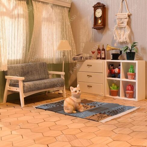 iland Dollhouse Couch and Miniature Sofa Set with Mini Houndstooth Cushions, Dollhouse Furniture on 1/12 Scale for Dollhouse Living Room (Grey Green) in Saudi Arabia