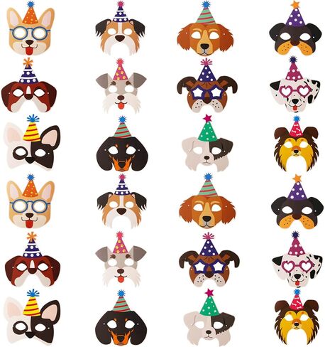 Tudona 24 Packs Dog Birthday Masks Party Favors for Kids-Dog Puppy Theme Birthday Party Supplies Puppy Cosplay Mask Paper Mask Baby ShowerPhoto Booth Prop Decoration(12 Styles) in Kuwait