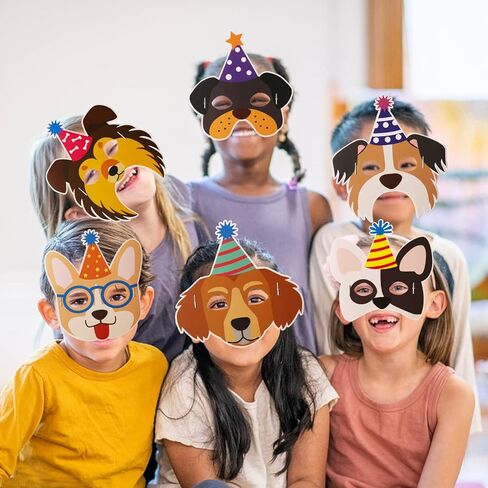Tudona 24 Packs Dog Birthday Masks Party Favors for Kids-Dog Puppy Theme Birthday Party Supplies Puppy Cosplay Mask Paper Mask Baby ShowerPhoto Booth Prop Decoration(12 Styles) in Kuwait