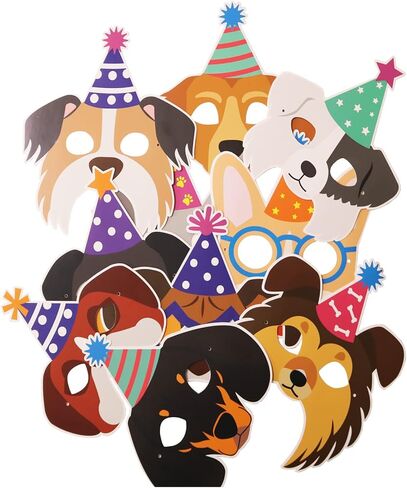 Tudona 24 Packs Dog Birthday Masks Party Favors for Kids-Dog Puppy Theme Birthday Party Supplies Puppy Cosplay Mask Paper Mask Baby ShowerPhoto Booth Prop Decoration(12 Styles) in Kuwait