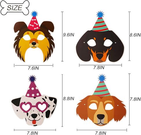 Tudona 24 Packs Dog Birthday Masks Party Favors for Kids-Dog Puppy Theme Birthday Party Supplies Puppy Cosplay Mask Paper Mask Baby ShowerPhoto Booth Prop Decoration(12 Styles) in Kuwait