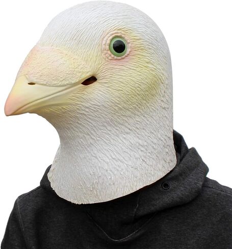 AQKILO® قناع حمامة بيضاء للطيور من اللاتكس، أقنعة واقعية لرأس كامل، فستان فاخر لحفلات الهالوين الكرنفالية in Kuwait