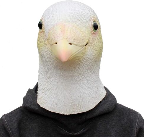 AQKILO® قناع حمامة بيضاء للطيور من اللاتكس، أقنعة واقعية لرأس كامل، فستان فاخر لحفلات الهالوين الكرنفالية in Kuwait