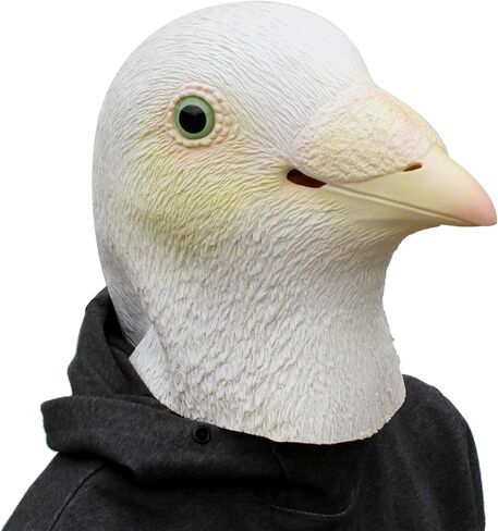 AQKILO® قناع حمامة بيضاء للطيور من اللاتكس، أقنعة واقعية لرأس كامل، فستان فاخر لحفلات الهالوين الكرنفالية in Kuwait
