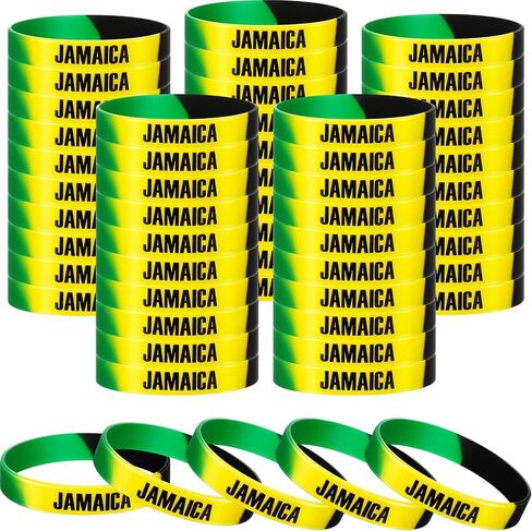 Leitee Jamaican Silicone Bracelet Bulk Black Yellow Green Rubber Wristband for Men Women Jamaican Birthday Party (100 Pcs) in Saudi Arabia
