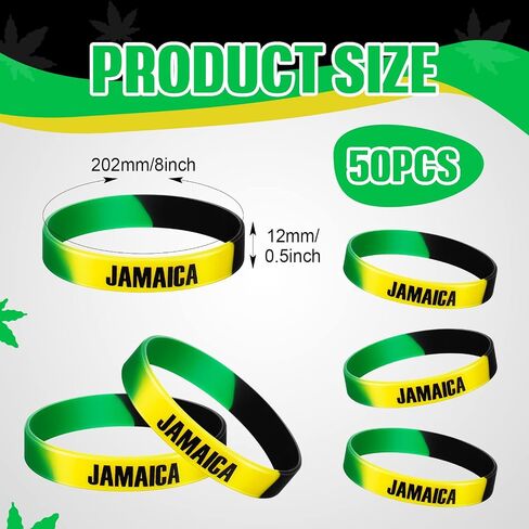 Leitee Jamaican Silicone Bracelet Bulk Black Yellow Green Rubber Wristband for Men Women Jamaican Birthday Party (100 Pcs) in Saudi Arabia