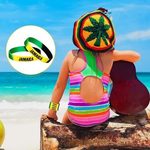 Leitee Jamaican Silicone Bracelet Bulk Black Yellow Green Rubber Wristband for Men Women Jamaican Birthday Party (100 Pcs) in Saudi Arabia