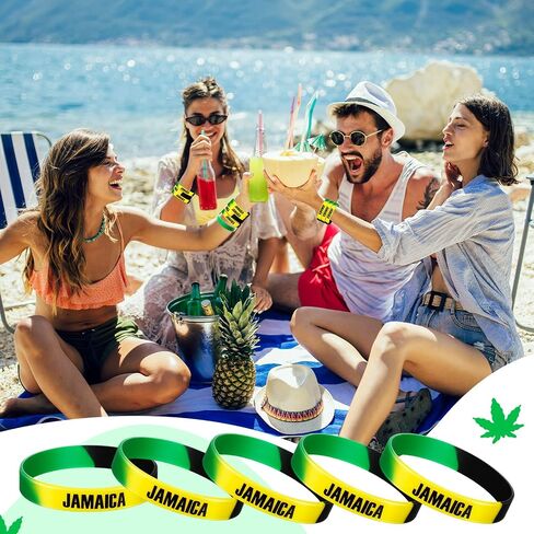 Leitee Jamaican Silicone Bracelet Bulk Black Yellow Green Rubber Wristband for Men Women Jamaican Birthday Party (100 Pcs) in Saudi Arabia