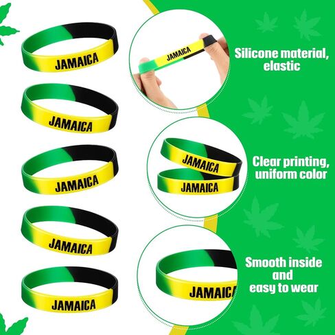 Leitee Jamaican Silicone Bracelet Bulk Black Yellow Green Rubber Wristband for Men Women Jamaican Birthday Party (100 Pcs) in Saudi Arabia
