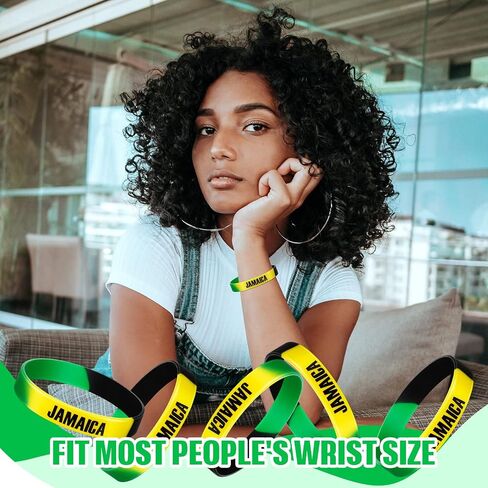 Leitee Jamaican Silicone Bracelet Bulk Black Yellow Green Rubber Wristband for Men Women Jamaican Birthday Party (100 Pcs) in Saudi Arabia