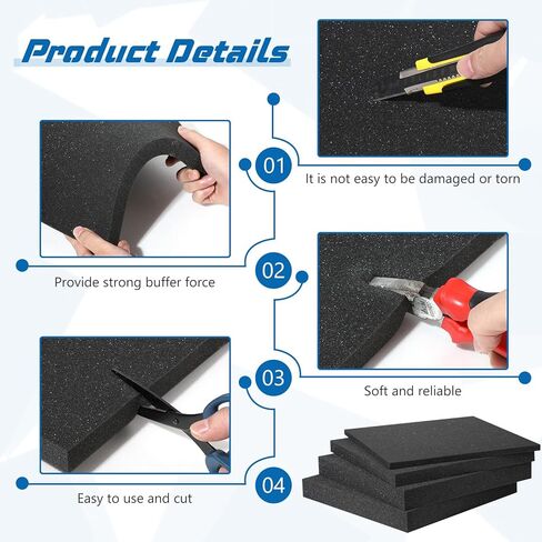 kymqlyw 2 Pieces Polyurethane Foam Sheet 15.8 x 11.8 x 1 Inch Cuttable Polyurethane Foam Pads Craft Foam Black Tool Box Foam Insert for Toolbox Camera Storage and Crafts(15.8 x 11.8 x 1 Inch) in Kuwait