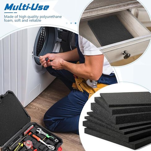 kymqlyw 2 Pieces Polyurethane Foam Sheet 15.8 x 11.8 x 1 Inch Cuttable Polyurethane Foam Pads Craft Foam Black Tool Box Foam Insert for Toolbox Camera Storage and Crafts(15.8 x 11.8 x 1 Inch) in Kuwait