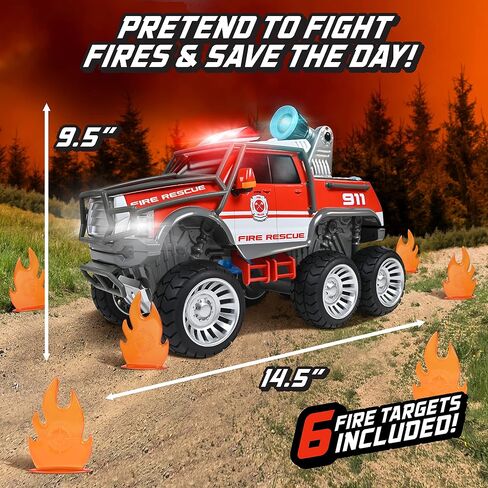 Sunny Days Entertainment Maxx Action Fire Rescue - Off Road Firetruck Toy with Working Water Cannon and Targets | Lights, Sounds, Motorized Drive and Shooting Water | Over 14 Inches Long in Saudi Arabia
