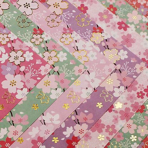 CUTBLAJAT 112 Sheets Heavier Origami Paper Japanese Cherry Blossom Pattern Sakura Bronzing Chiyogami 6" 15cm Washi Easy Fold Paper for Beginner in Saudi Arabia