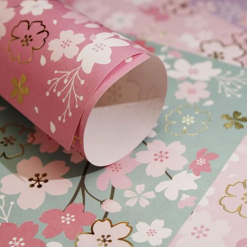 CUTBLAJAT 112 Sheets Heavier Origami Paper Japanese Cherry Blossom Pattern Sakura Bronzing Chiyogami 6" 15cm Washi Easy Fold Paper for Beginner in Saudi Arabia