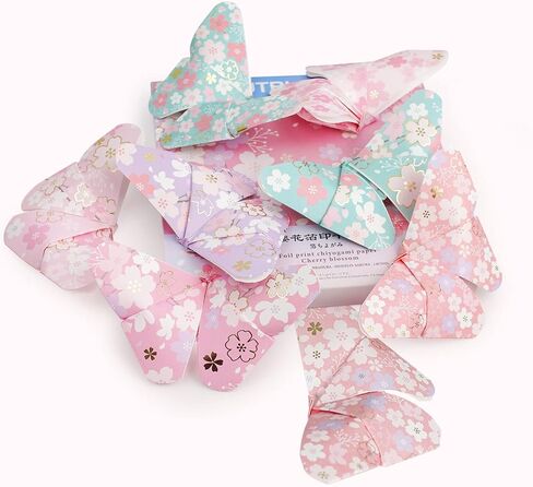 CUTBLAJAT 112 Sheets Heavier Origami Paper Japanese Cherry Blossom Pattern Sakura Bronzing Chiyogami 6" 15cm Washi Easy Fold Paper for Beginner in Saudi Arabia