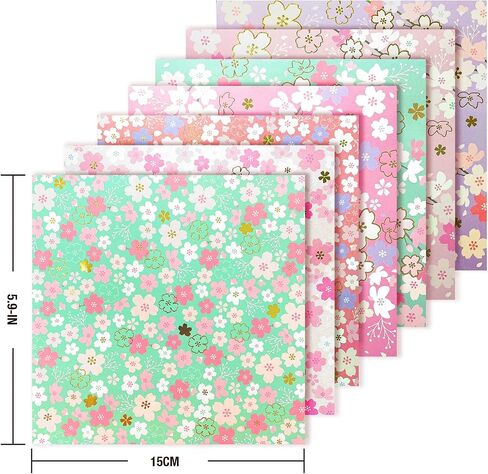 CUTBLAJAT 112 Sheets Heavier Origami Paper Japanese Cherry Blossom Pattern Sakura Bronzing Chiyogami 6" 15cm Washi Easy Fold Paper for Beginner in Saudi Arabia