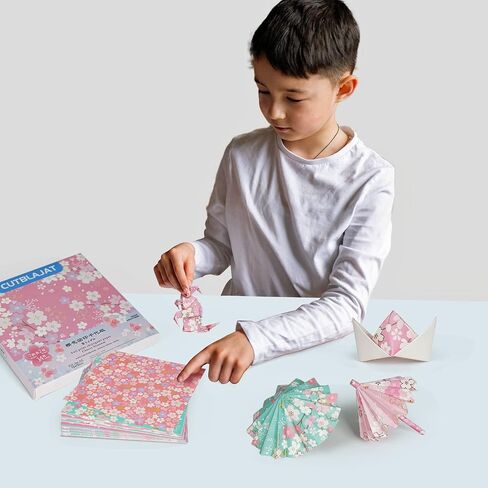 CUTBLAJAT 112 Sheets Heavier Origami Paper Japanese Cherry Blossom Pattern Sakura Bronzing Chiyogami 6" 15cm Washi Easy Fold Paper for Beginner in Saudi Arabia